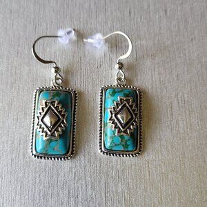 Faux turqoise earrings-Aztec design jewelry-Aztec earring-Indian design-western